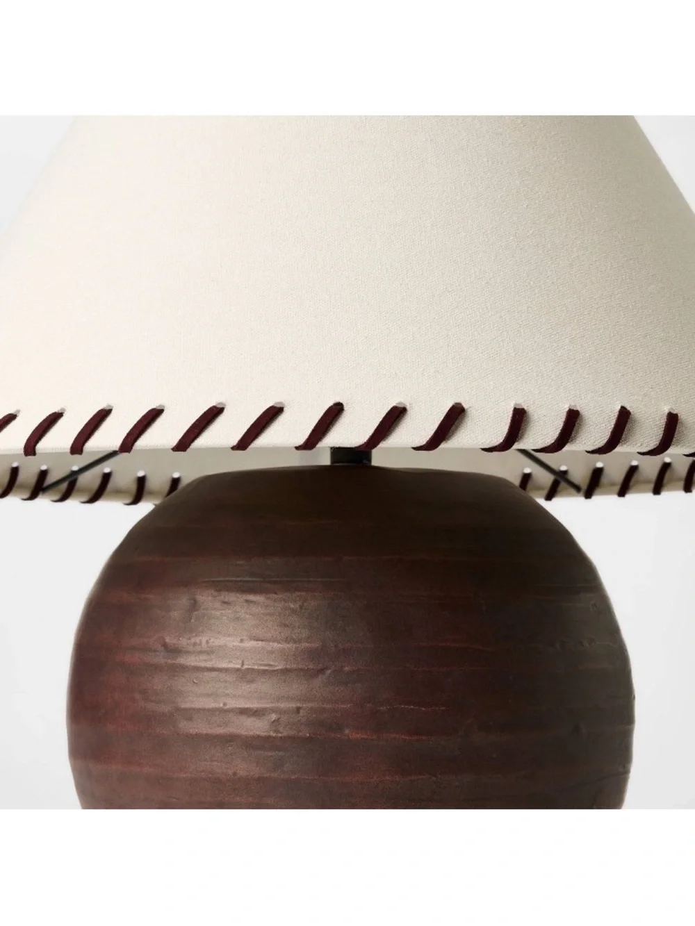 Studio McGee Brown Ceramic Table Lamp with Cream Whipstitch Shade